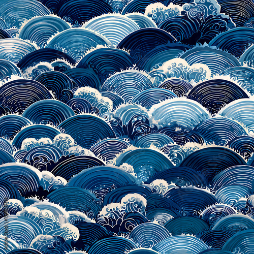 Japanese Wave Seamless Pattern Traditional Seigaiha Textile Design