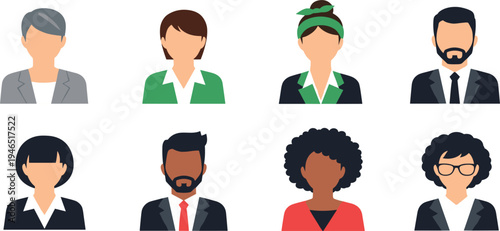 Diverse Business People Avatar Icon Set Featuring Professional Men and Women Characters for Corporate Profiles, Team Members, User Accounts and Office Staff Illustrations