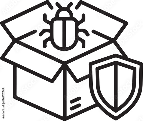 A bug is coming out of a box with a shield