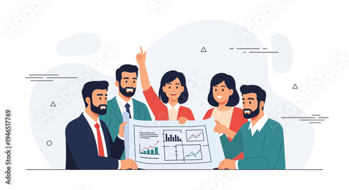 Teamwork and Success: Diverse professionals celebrate business growth with charts