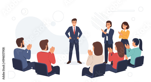 Successful Business Presentation: Speaker Applauded by Engaged Audience