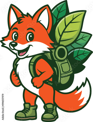 A stylized fox with autumn leaves adorning its back and tail