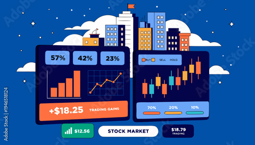 Stock market trading charts on digital screen, financial growth concept, business investment background.