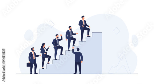 Business people climbing stairs, teamwork and career growth concept
