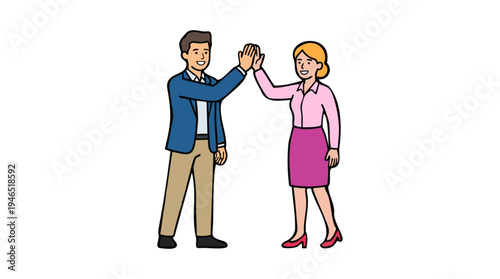 Businessman and Businesswoman Giving High Five for Success