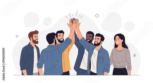 Diverse team giving high five, celebrating success, teamwork, unity, collaboration, business concept