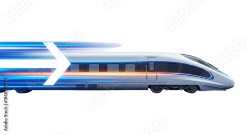 Sleek, modern bullet train in rapid motion, symbolizing advanced transportation and technological progress