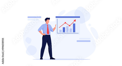 Businessman presenting a growing financial chart on a whiteboard