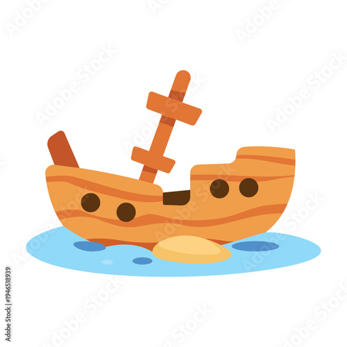 Sunken Pirate Ship Ocean Vector Illustration