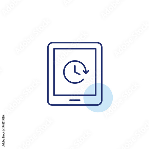 Clock on tablet. Work hours, project deadline and counting user screen time. Pixel perfect, editable stroke vector icon
