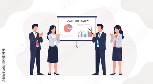 Business Team Applauding After Successful Quarterly Review Presentation