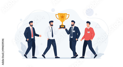 Business Team Celebrating Trophy Success, Teamwork Achievement, Winning Award