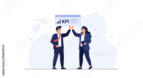 Business team celebrating success with KPI graph, high five gesture