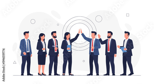 Teamwork success: Business people high five celebrating achievement, diverse group