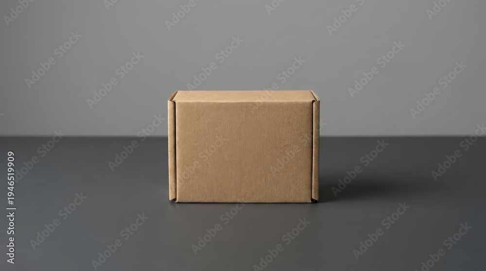 Obraz premium Small blank brown cardboard box resting on a dark surface