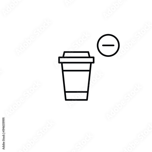 Coffee takeaway cup and minus. Hot drink removed. Pixel perfect, editable stroke vector icon