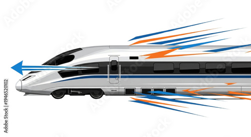 Fast moving train with aerodynamic motion blur effect and speed trails