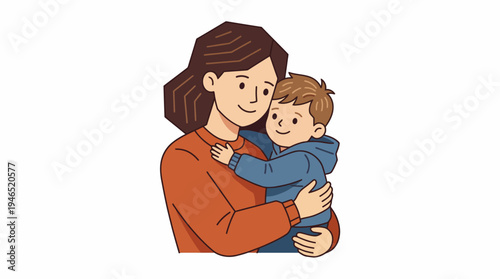 A mother's tender embrace cradles her young child, showcasing the warmth and love of family in this heartwarming illustration