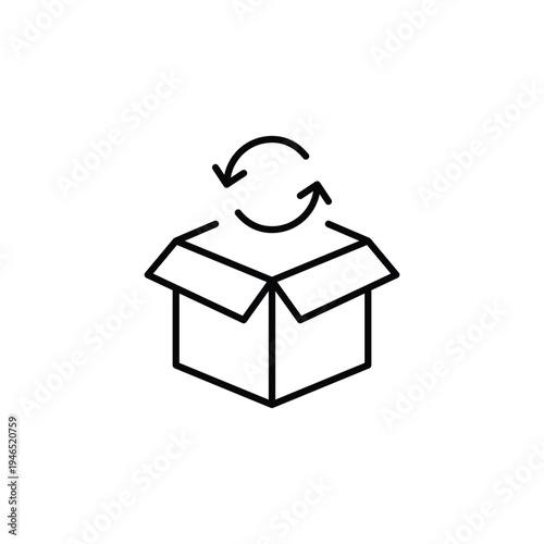 Open parcel and renew arrows. Return and refund. Shopping and delivery. Pixel perfect, editable stroke vector icon