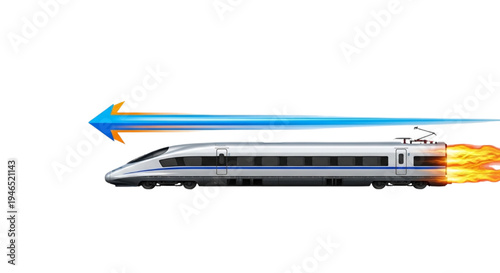 Modern bullet train rapidly moving forward with energetic speed effect, showcasing fast transportation and future technology