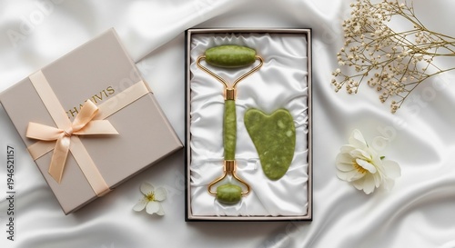 Luxury Jade Roller and Gua Sha Set for Skincare and Beauty.