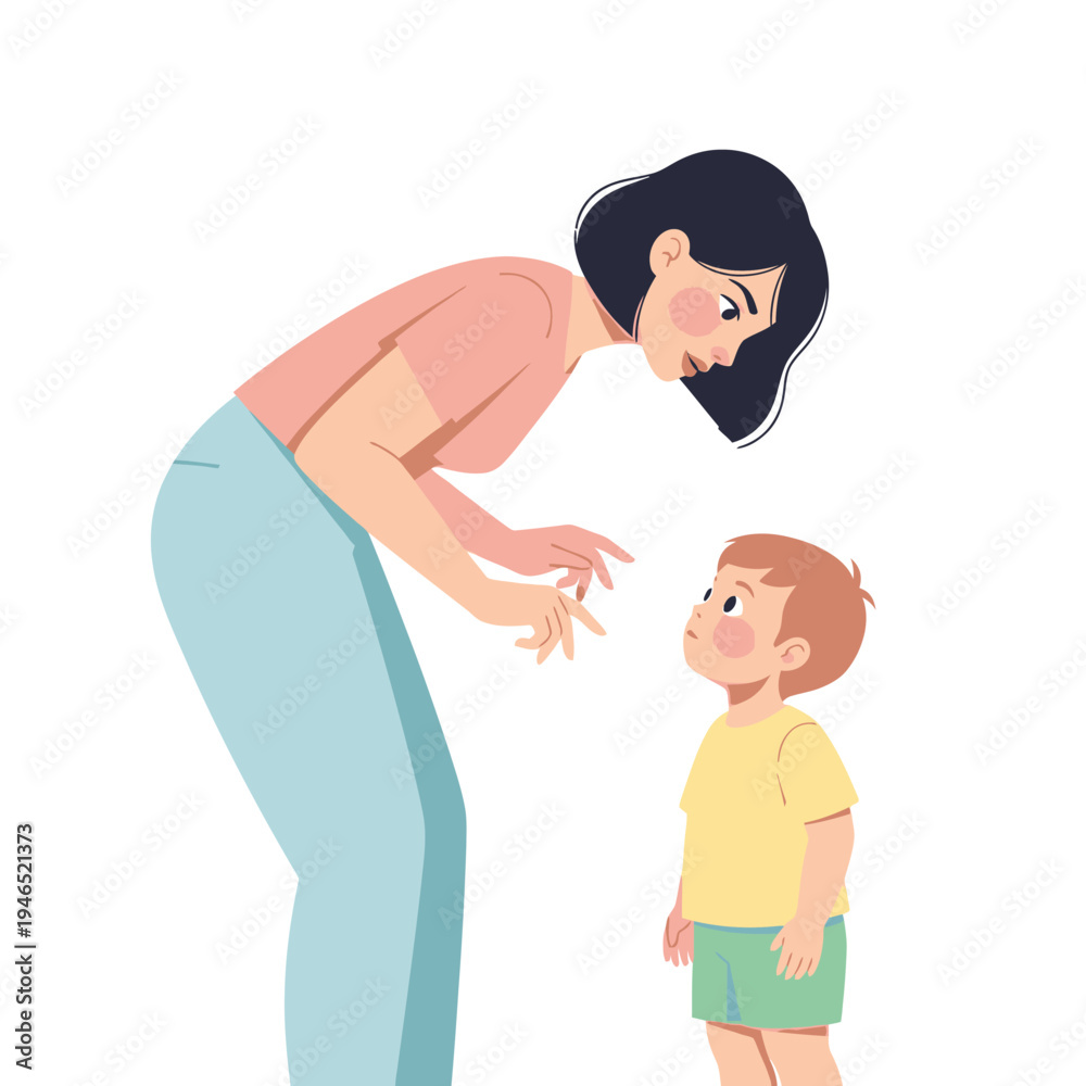 Fototapeta premium Mother Scolding Child, Disappointed Parent Lecturing Kid, Childhood Discipline, Family Conflict