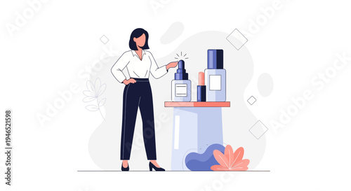 Woman applying skincare product, beauty, cosmetics, self-care, flat illustration