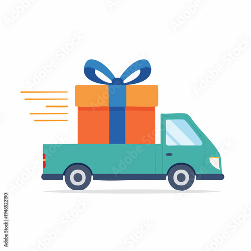  Logistics Truck Delivering Holiday Packages Vector