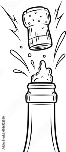 A champagne cork popping off a bottle with splashing bubbly drink