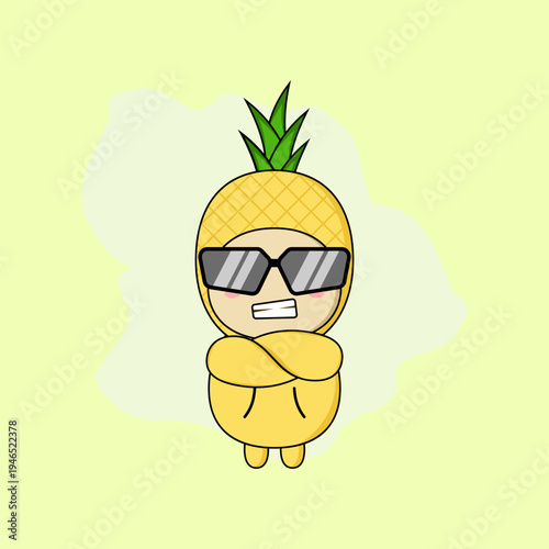 a cute character wearing a pineapple costume cartoon mascot. Vector Illustration. EPS 10.