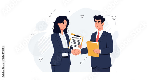 Business handshake between man and woman, contract agreement, partnership, deal closing
