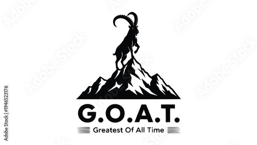 G O A T logo featuring mountain goat standing on peak