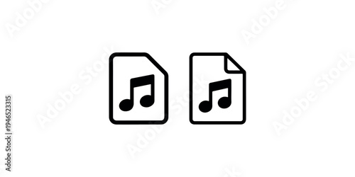 Audio music file document icons set with musical note symbol on white background isolated vector illustration for interface design and web application