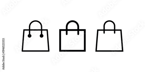 Shopping bag outline icons set with handle symbol on white background isolated vector illustration for retail store commerce and fashion boutique business