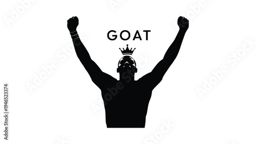 Celebratory silhouette of a person with raised arms and a crown