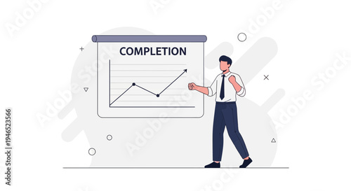 Businessman celebrating successful project completion with growth chart presentation