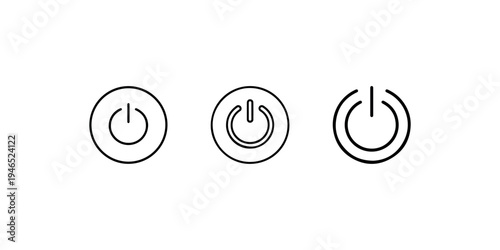 Set of three black outline power buttons or on and off switches, clean and simple vector illustration on white background