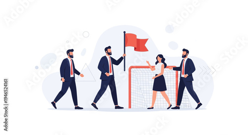 Business Team Reaching Goal with Flag and Target
