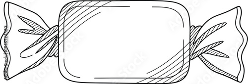 Simple line drawing of a wrapped candy piece with twisted ends