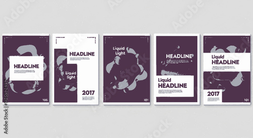 Purple brochure templates with modern liquid design elements and headline text