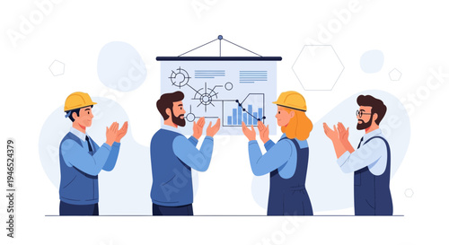 Team Applauding Success at Business Meeting with Presentation