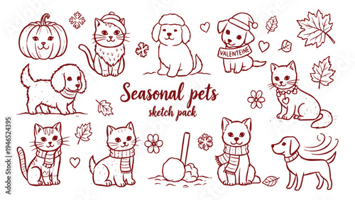 Seasonal pets sketch pack featuring cats and dogs
