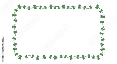 Green clover leaf vines forming a square frame on white background for st patrick's day decoration