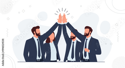 Teamwork Success: Diverse Business People High Fiving in Celebration