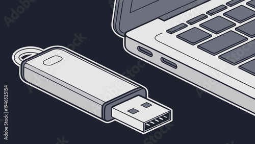 USB Flash Drive and Laptop Port Illustration.