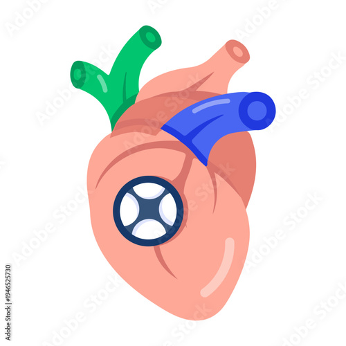 A flat style icon of an artificial heart