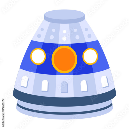 A flat style icon of a space capsule