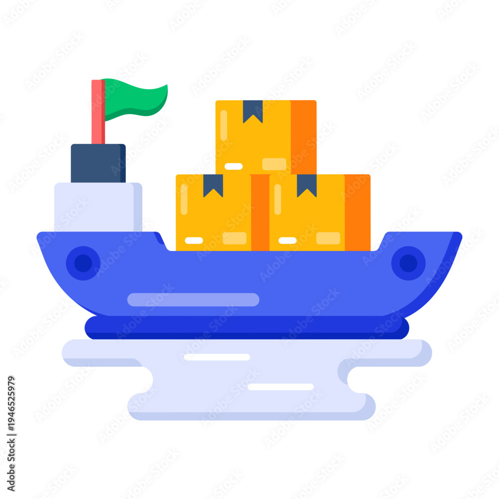 Fototapeta premium A flat style icon of a cargo ship