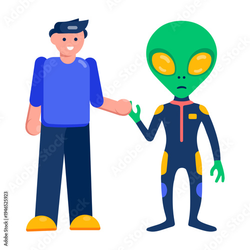 Flat style icon depicting an alien friend