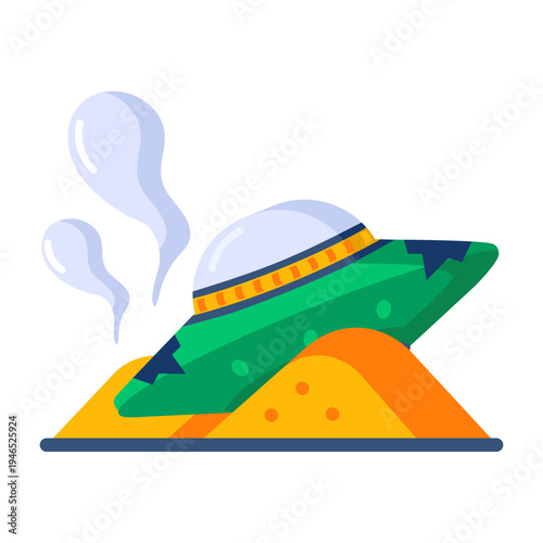 An icon showing a crashed ufo designed in flat style